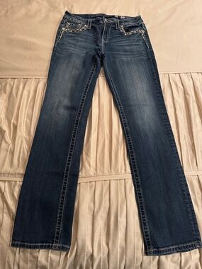 Miss Me Dark Blue Boot Cut Jeans with Embellished Pockets